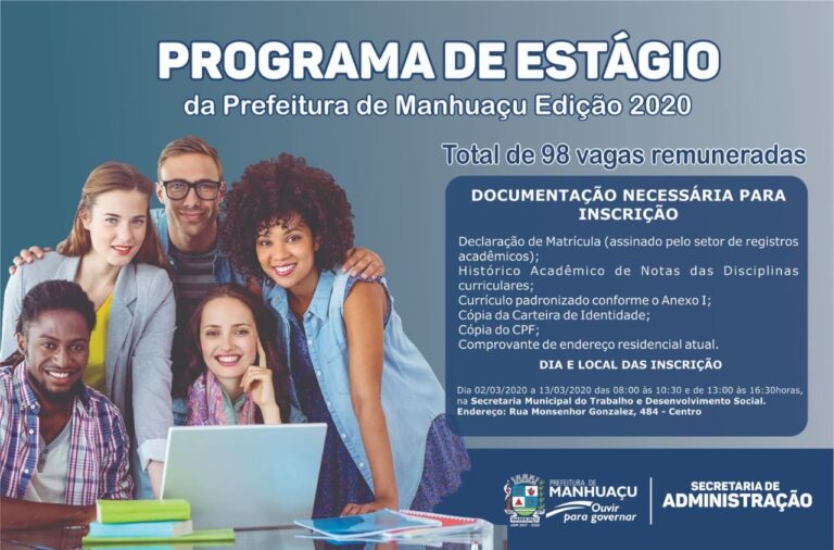 Processo seletivo para o estágio remunerado da Prefeitura de Manhuaçu